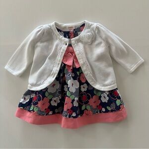 Gymboree 0-3 Months Baby Girl Floral Dress & Cardigan Set Outfit Spring Summer